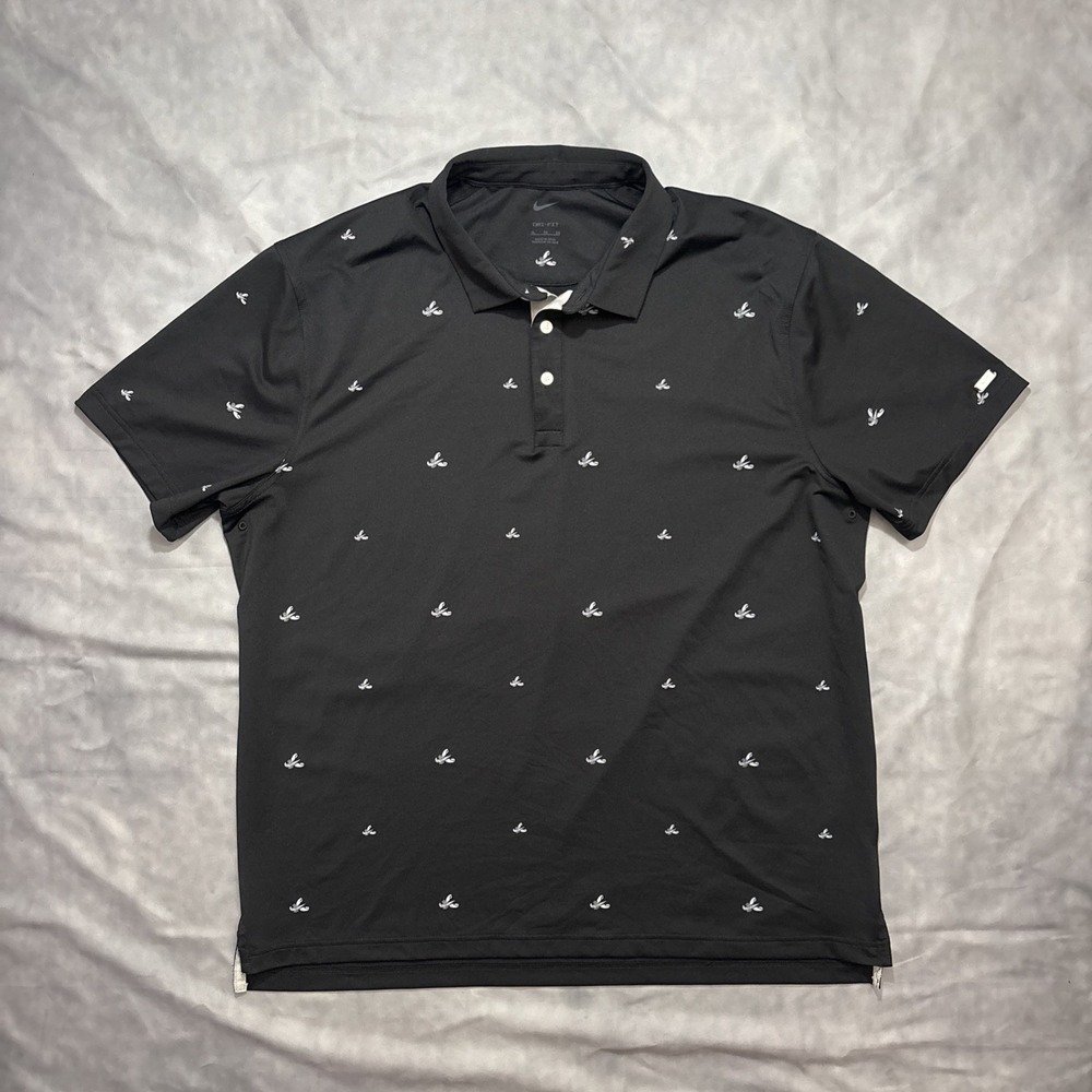 Nike Dri-Fit Men's Black Golf Polo Shirt Lobster All Over Print Size XL DH0945